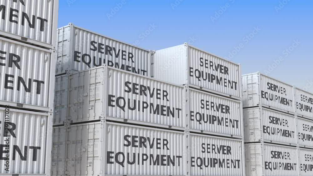 Poster cargo containers with server equipment. loopable 3d animation
