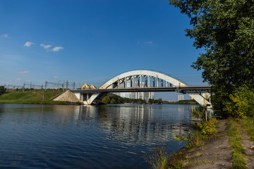 Bridge over river. Sunny day. Early autumn. Russia.