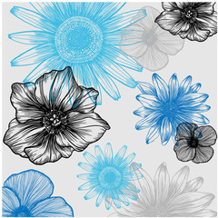 blue floral background with flowers