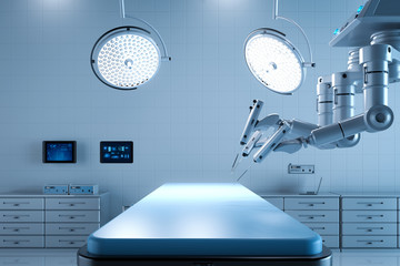 surgery room with robotic surgery - obrazy, fototapety, plakaty