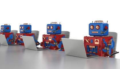 Fototapeta premium Robot with notebook computer