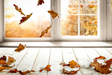 Fall wooden window sill and free space for your decoration. 