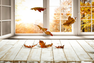 Fall wooden window sill and free space for your decoration. 