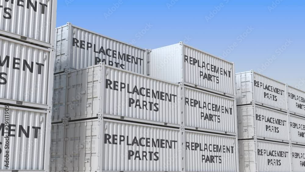 Aufkleber containers with replacement parts. loopable 3d animation