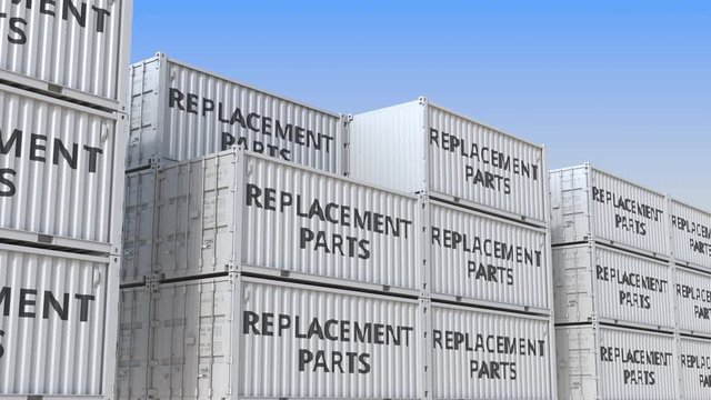 Containers with replacement parts. Loopable 3D animation