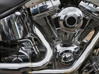 The engine of a powerful motorcycle. Background and texture