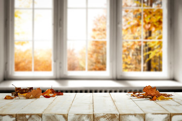 Fall wooden window sill and free space for your decoration. 