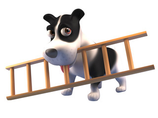 Cartoon 3d puppy dog character holding a ladder in its mouth, 3d illustration © Steve Young