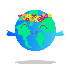 vector happy globe and flower