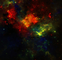 Illustration of a space scene on a dark background.