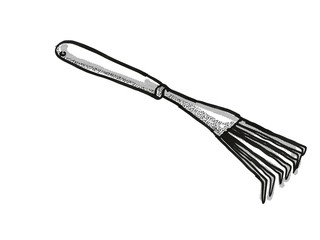 hand leaf rake Garden Tool Cartoon Retro Drawing