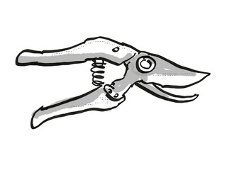 Secateurs Garden Tool Cartoon Retro Drawing