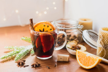A mug of hot homemade mulled wine.