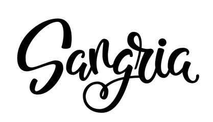 Sangria handwritten vector logo. Illustration with brush lettering typography isolated on white background. Logotype template of popular summer cocktail for menu, banner, sticker, signboard, badge