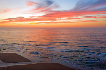 Aerial from a beautiful sunset at the west coast in Portugal