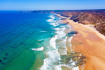 Aerial from the beach at Praia Vale Figueiras in Portugal © Nataraj