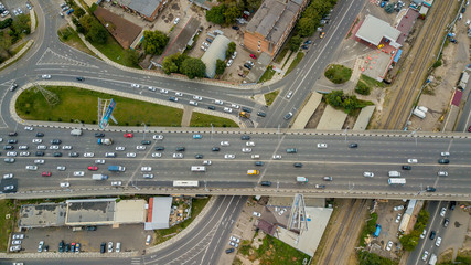 Drones Eye View - abstract road traffic jam top view, transportation concept