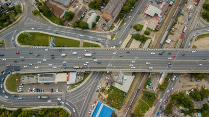 Drones Eye View - abstract road traffic jam top view, transportation concept