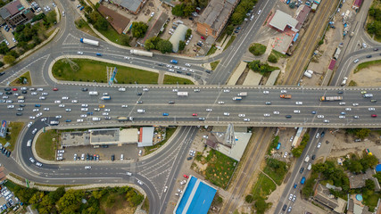 Drones Eye View - abstract road traffic jam top view, transportation concept