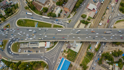 Drones Eye View - abstract road traffic jam top view, transportation concept