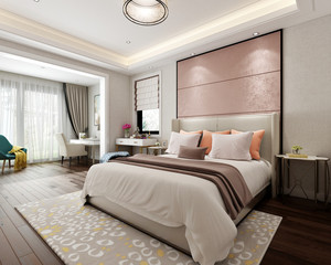 3d render. Hotel bedroom interior.