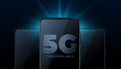 5g wireless internet technology with realistic smartphone mobile