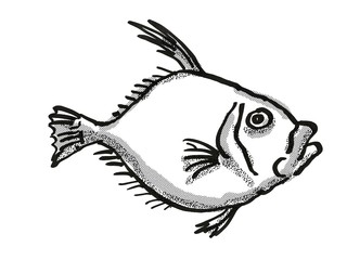 Silver Dory New Zealand Fish Cartoon Retro Drawing