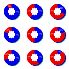 割合が10%から90％までの円グラフ