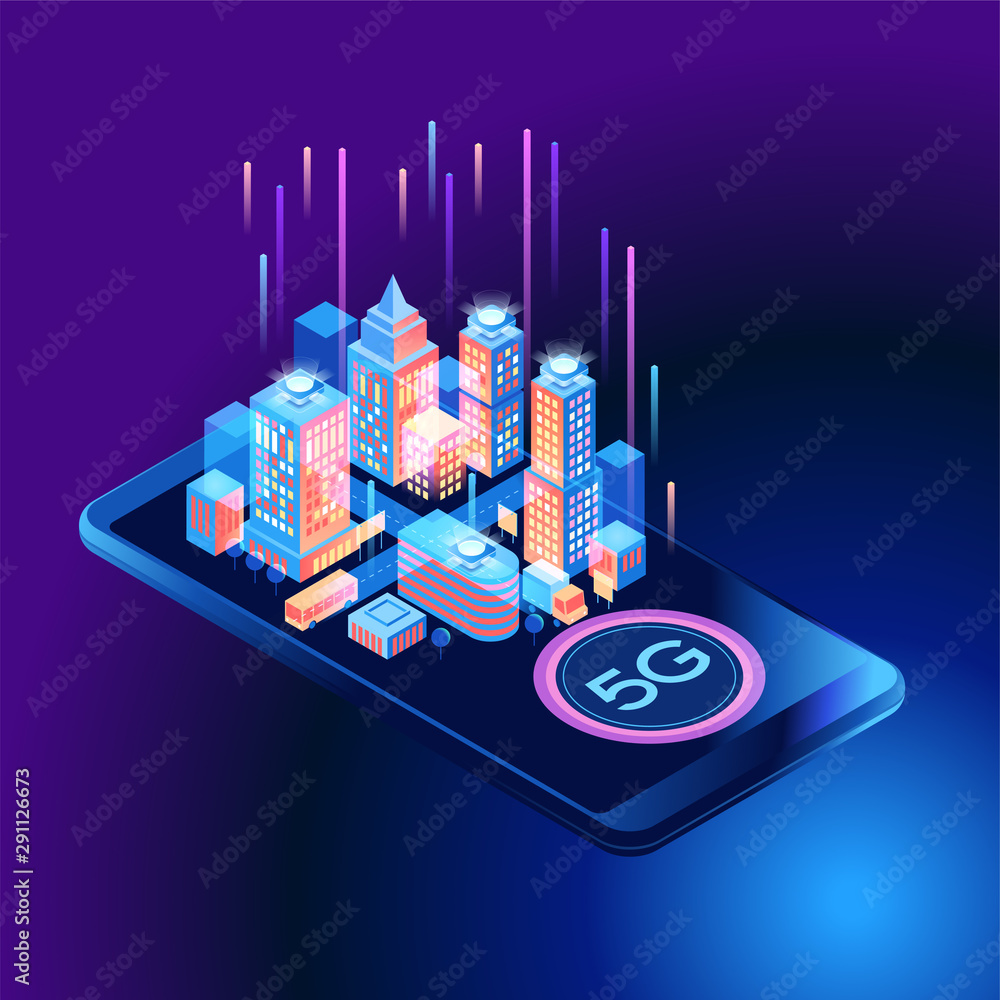Poster 5g network wireless technology vector concept. high-speed mobile internet. using modern digital devi