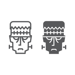 Frankenstein line and glyph icon, halloween and monster, zombie sign, vector graphics, a linear pattern on a white background.