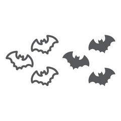 Bats line and glyph icon, spooky and animal, vampire sign, vector graphics, a linear pattern on a white background.