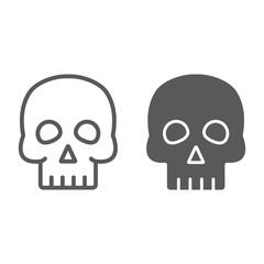 Skull line and glyph icon, halloween and horror, bones sign, vector graphics, a linear pattern on a white background.