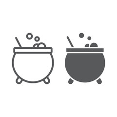 Witches cauldron line and glyph icon, magic and pot, potion sign, vector graphics, a linear pattern on a white background.