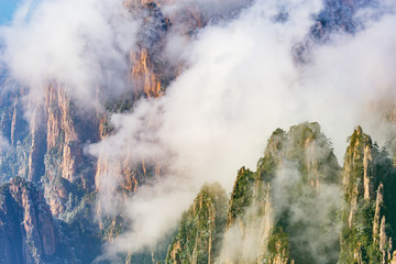 Clouds above the peaks of Huangshan National park. China.