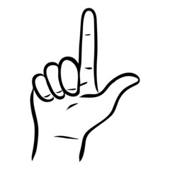 monochrome vector illustration of a hand showing the letter L. loser, sign, insult, outline.