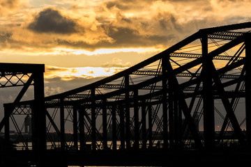 Boston Metal bridge on sunset