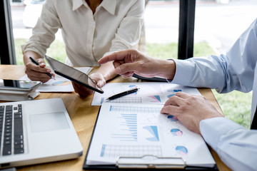 Business team manager meeting discussing company project success financial statistics, Professional investor working start up project for strategy plan with growth profit investment