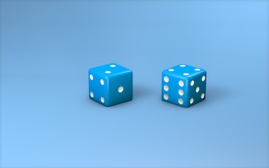 Blue cubes dices on blue background. Minimalism concept . 3d render illustration