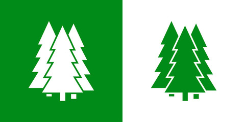 Logotipo con 3 árboles de navidad abstractos triangular con ramas en verde y blanco