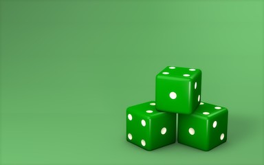 Green cubes dices on green background. Minimalism concept . 3d render illustration