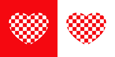 Obraz premium Logotipo con corazón con patrón de cuadrados en rojo y blanco