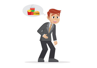  Businessman feeling tired and thinking about food.
