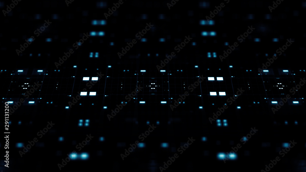 Poster 3d abstract render with detailed elements. technology and data processing theme. pattern based compo