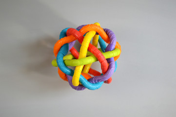 top view of abstract multicolored round large rubber wire ball  to illustrate the topic of...