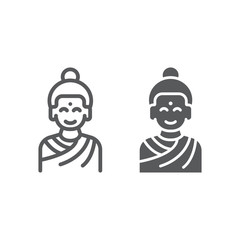 Buddha line and glyph icon, meditation and buddhism, meditating person sign, vector graphics, a linear pattern on a white background.