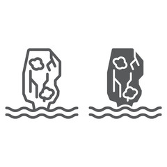 Khao phing kan line and glyph icon, nature and landscape, mountain on the sea sign, vector graphics, a linear pattern on a white background.