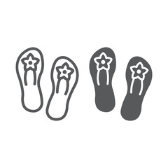 Sandals line and glyph icon, footwear and shoes, flip flops sign, vector graphics, a linear pattern on a white background.