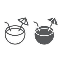 Coconut line and glyph icon, drink and tropical, coconut cocktail sign, vector graphics, a linear pattern on a white background.
