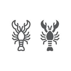 Lobster line and glyph icon, food and sea, cancer sign, vector graphics, a linear pattern on a white background.