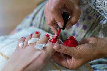 pedicure process macro closeup. pedicure process and spa procedure macro closeup. Concept body...
